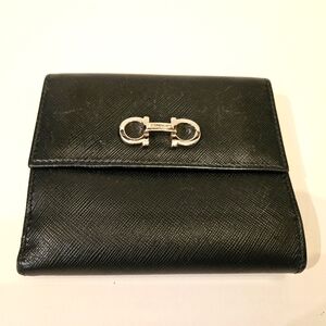 Salvatore Ferragamo Gancini Black Leather Bifold Wallet